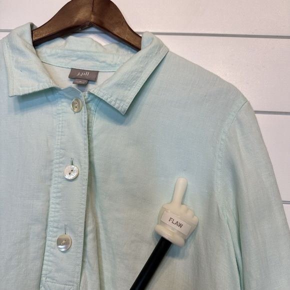 J Jill Linen Top Medium LINED Heavyweight 1/4 Button Long Sleeve Henley Blue - Picture 10 of 11